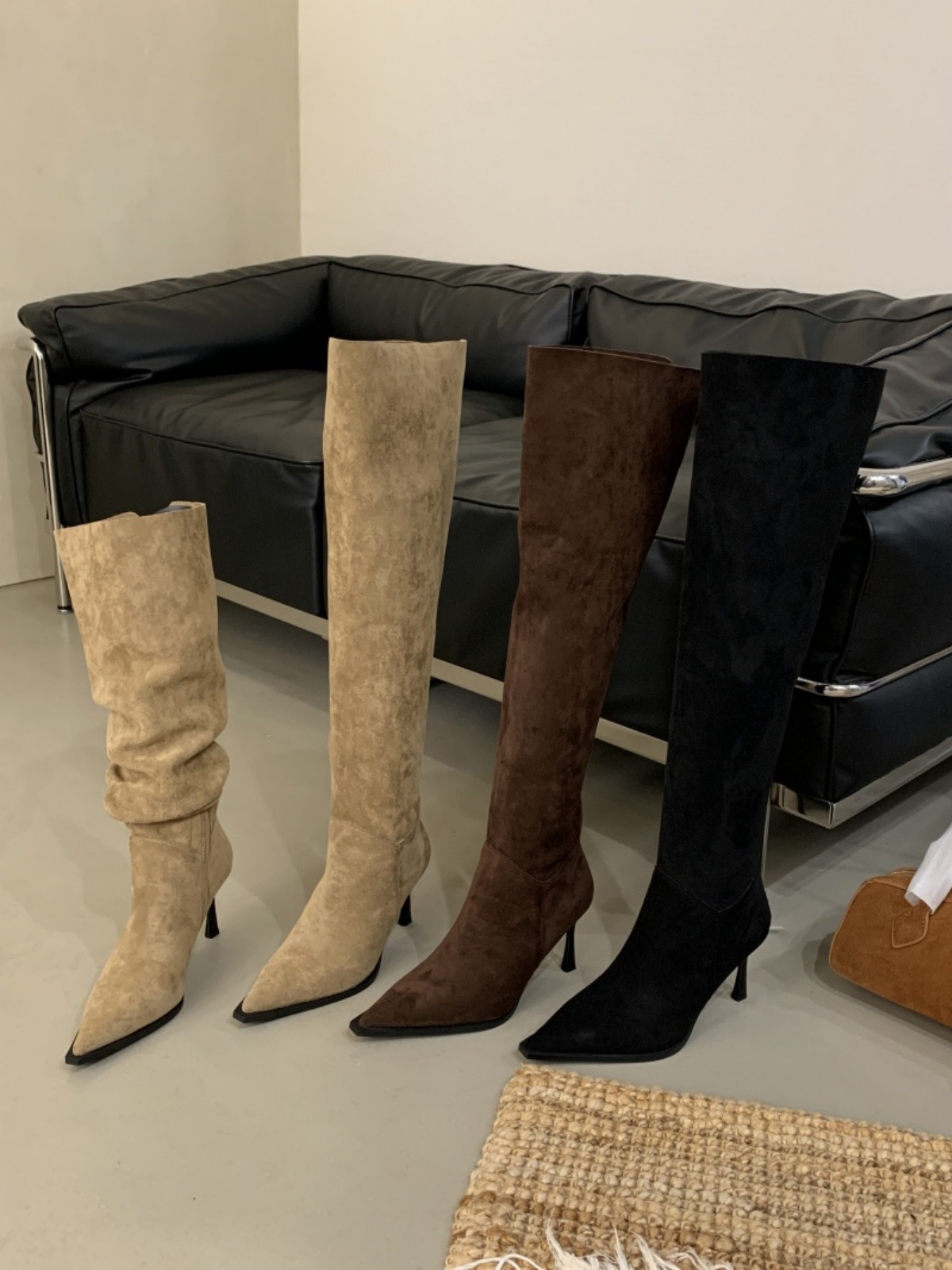 法式一靴多穿高细跟尖头堆堆过膝靴女春秋款侧拉链复古瘦瘦过膝靴详情9