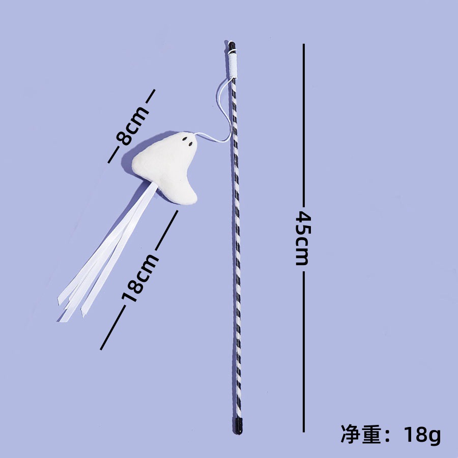 新款万圣节宠物玩具原创幽灵南瓜织带逗猫棒跨境款自嗨解闷猫玩具详情23