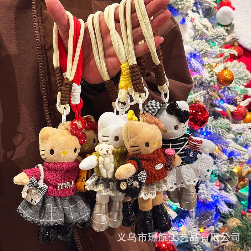 网红新款高级感长腿kt钥匙扣美拉德系超美原创黑皮Kitty包包挂件详情10