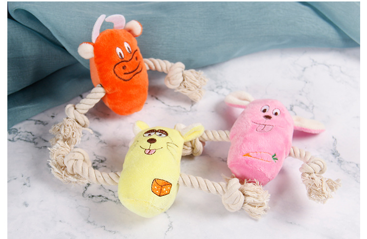 Factory direct sales of pet plush cat and dog toys, cotton rope, cartoon smiling mice, rabbits and cows pic 16