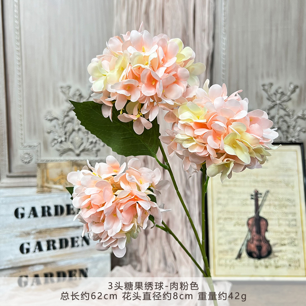 仿真3头糖果绣球假花婚庆用花束手工花艺婚礼堂造景diy花墙地排花详情22