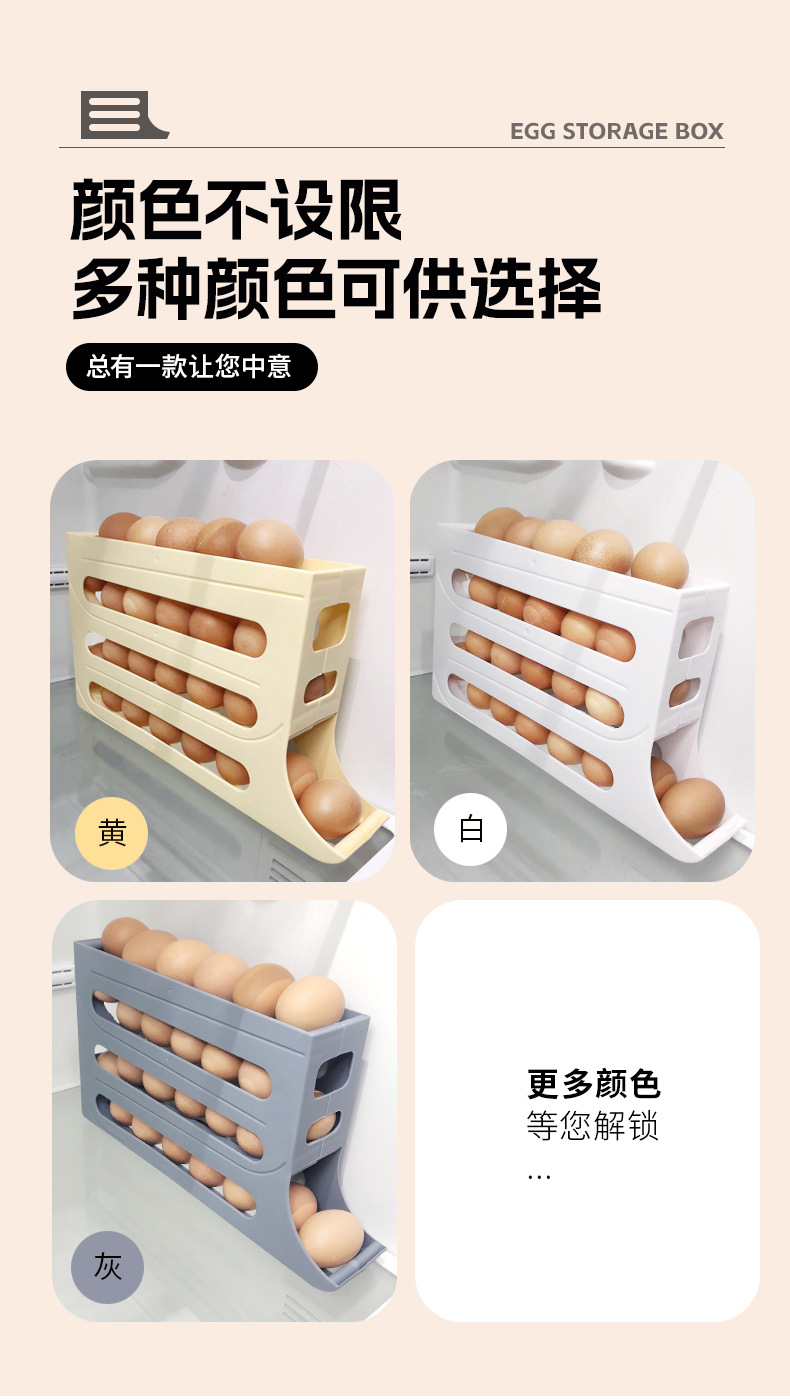 跨境滑梯鸡蛋收纳盒家用冰箱侧门自动滚蛋厨房鸡蛋盒防摔鸡蛋架托详情8