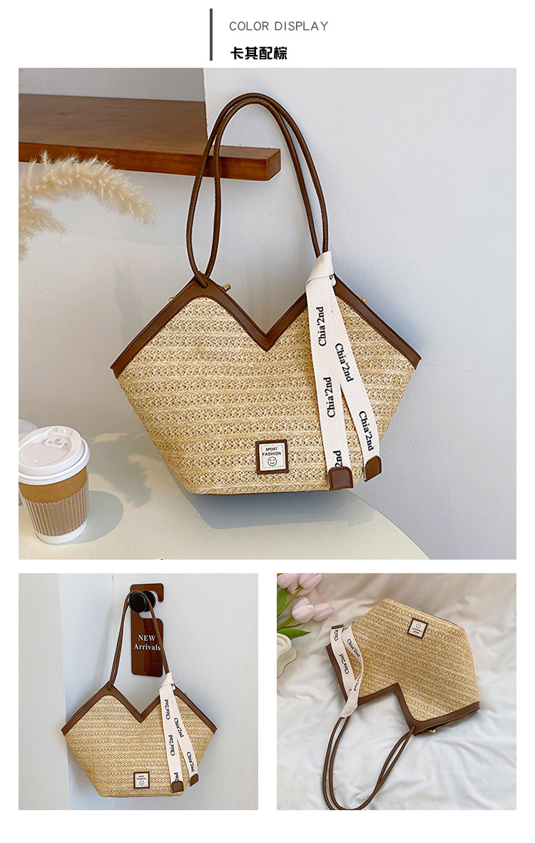 大容量托特包包女2025新款潮复古手提草编包百搭单肩编织包通勤包详情11