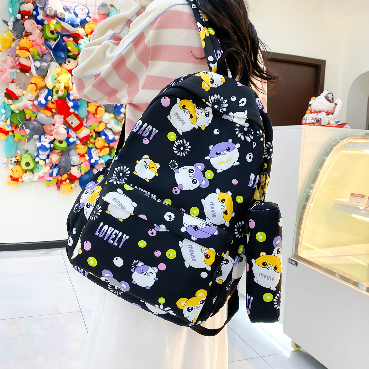 Wholesale escuela primaria primaria y secundaria estudiantes impresos espalda doble bolsa de las mujeres bolsa de la pluma de los hombres bolsa de manga color sólido bolsa de la escuela de gran capacidad pic 27