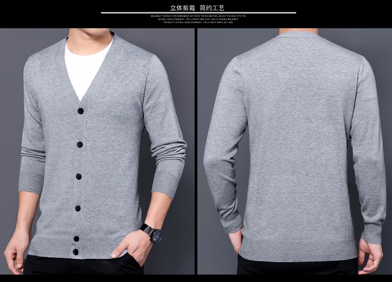 跨境外贸2024秋季新款针织开衫男薄款长袖纯色针织衫男士毛衣批发详情37