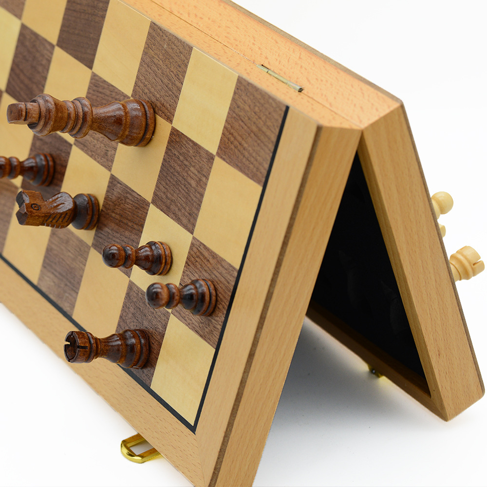 39cm magnetic chess, pine wood, double rear foldable board game toy, cross-border chess pic 9