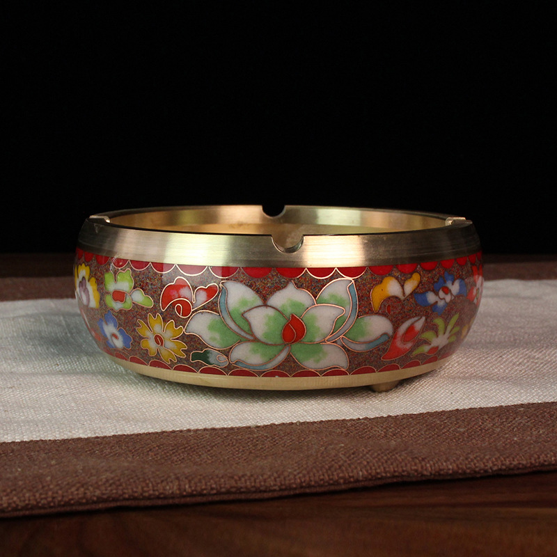 Beijing Cloisonne craft cultural gift and decorative items, traditional cast copper filigree low-temperature enamel ashtrays pic 3