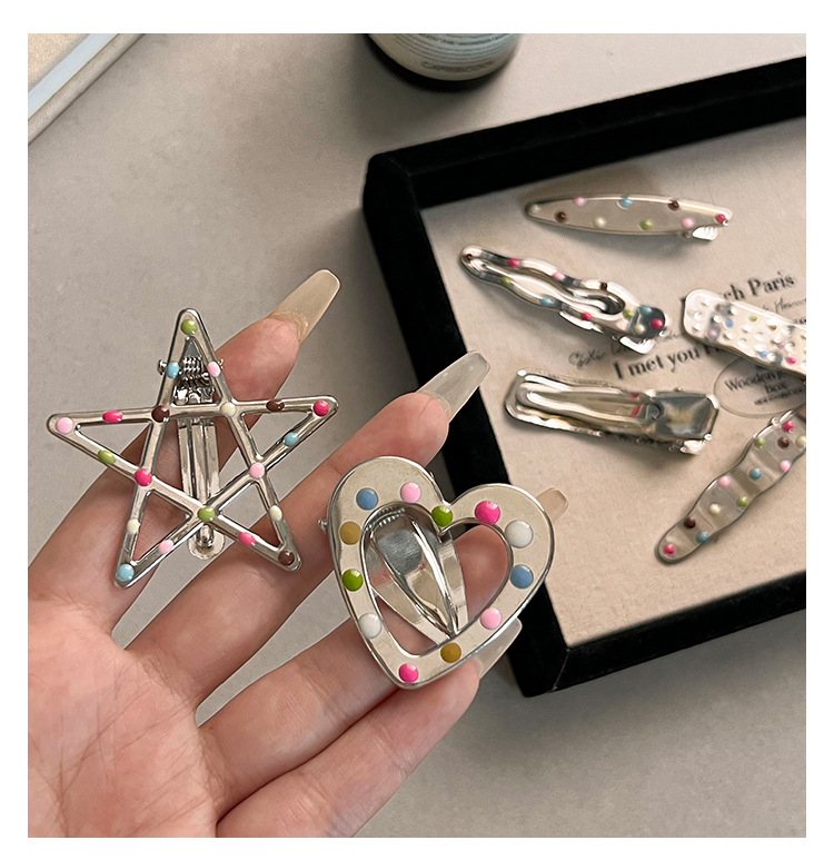 y2k color polka dot metal hair clip, female forehead fringe clip, sweet and cool Spice girl duckbill clip, hair clip headwear pic 11