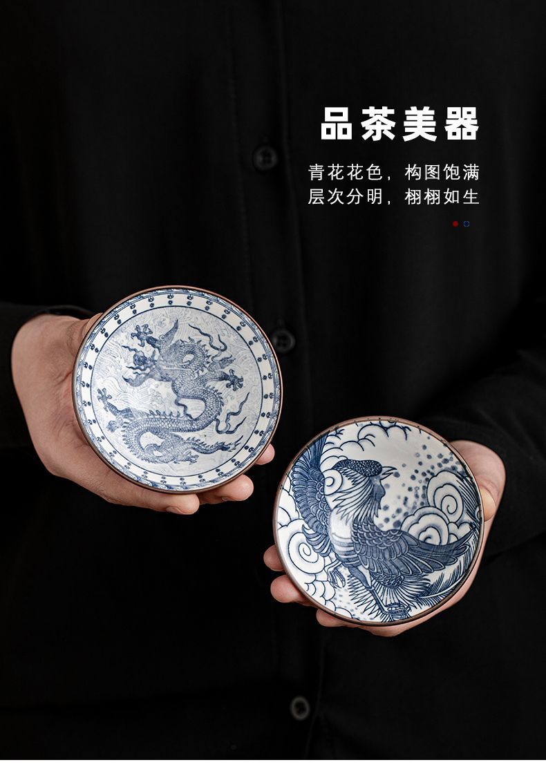 青花瓷茶杯10只套装陶瓷功夫小茶杯单杯随手礼茶盏复古品茗斗笠杯详情7