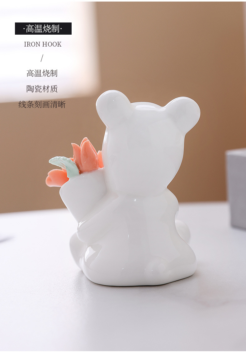 2026 Chinese-style creative ceramic ornaments, hand-molded mini cartoon bear, white high-end home decoration handicrafts pic 12