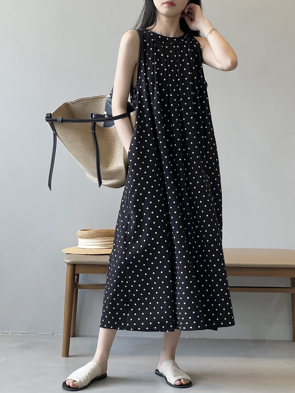 言双 波点无袖连衣裙2024夏季新款韩系圆领a字气质背心裙82016 pic 38