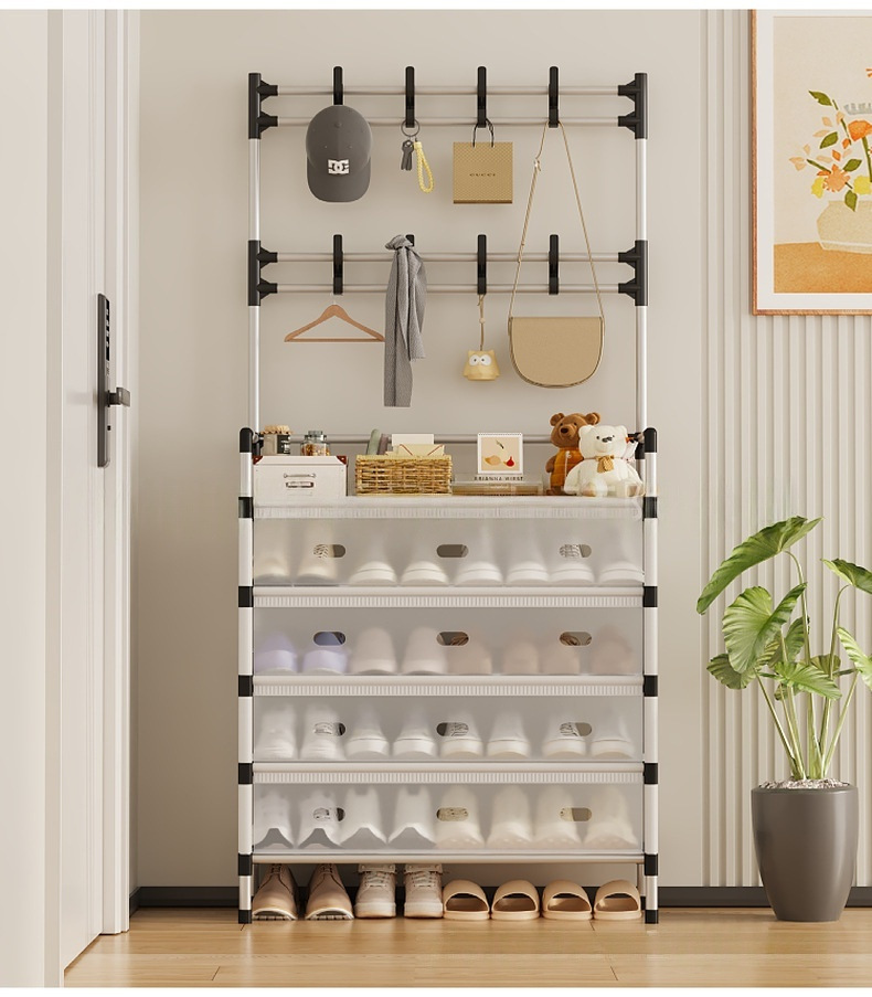 Cross-border multi-layer waterproof and dustproof multi-functional shoe and hat rack, storage shoe cabinet, household integrated floor-standing clothes hanger, shoe rack pic 13