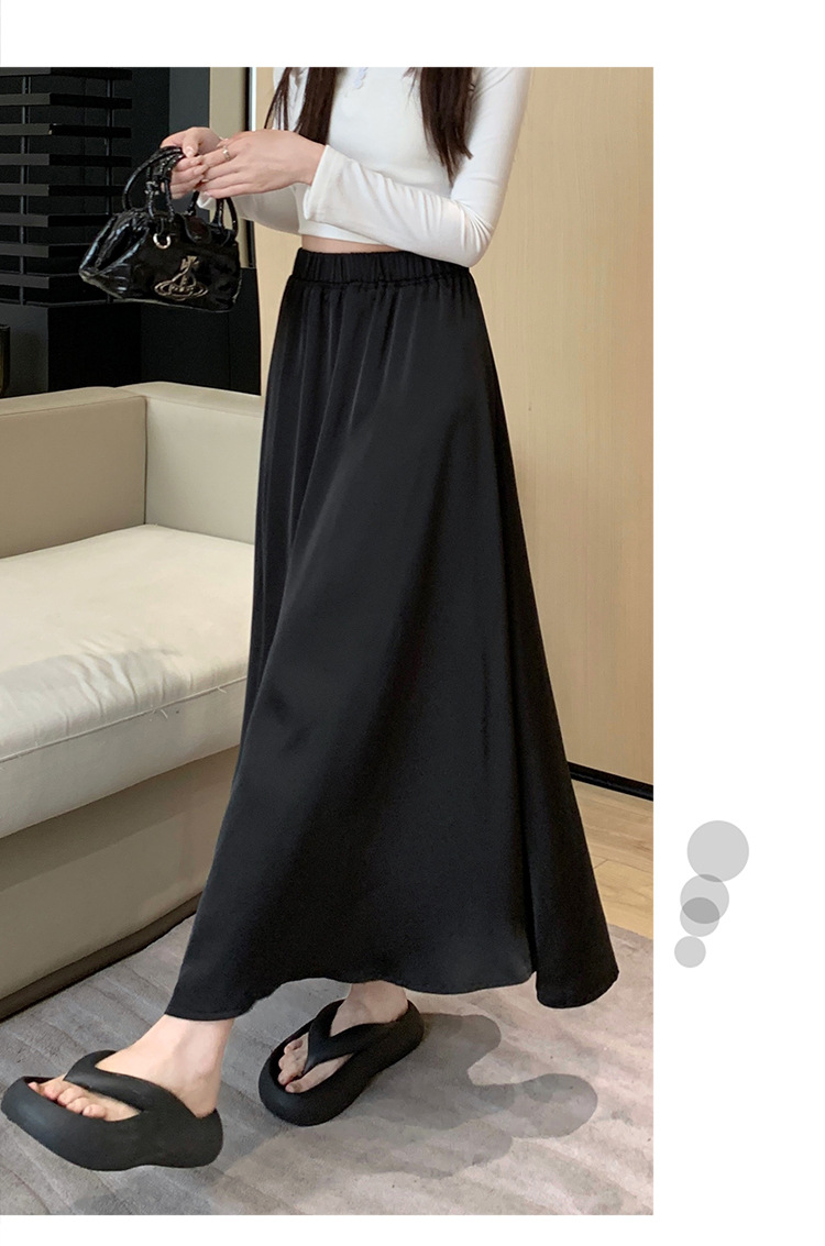 French acetate satin half skirt for women 2024 Spring/Summer pleated long skirt with elastic and tight waist, A-line large swing umbrella skirt pic 47