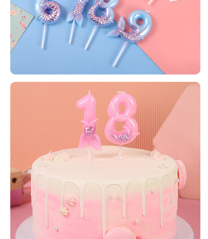 Cross-border bestseller mermaid digital candle pink and blue birthday outfit plugin Fishtail party decoration pic 10