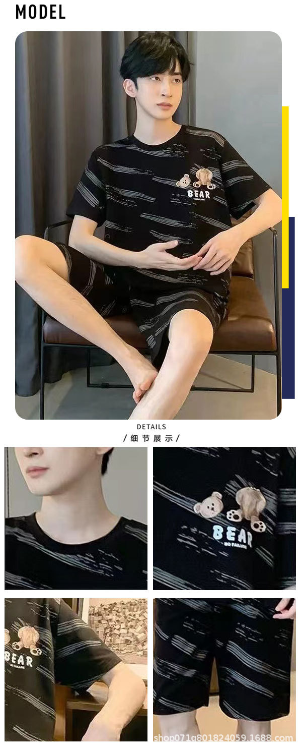 男士睡衣夏天短袖短裤薄款套装青少年加肥大码宽松版可外穿家居服详情17