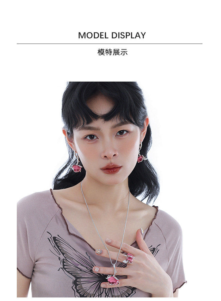 原创设计玫瑰系列耳环女夸张高级感小众轻奢独特精致百搭耳饰批发 pic 6