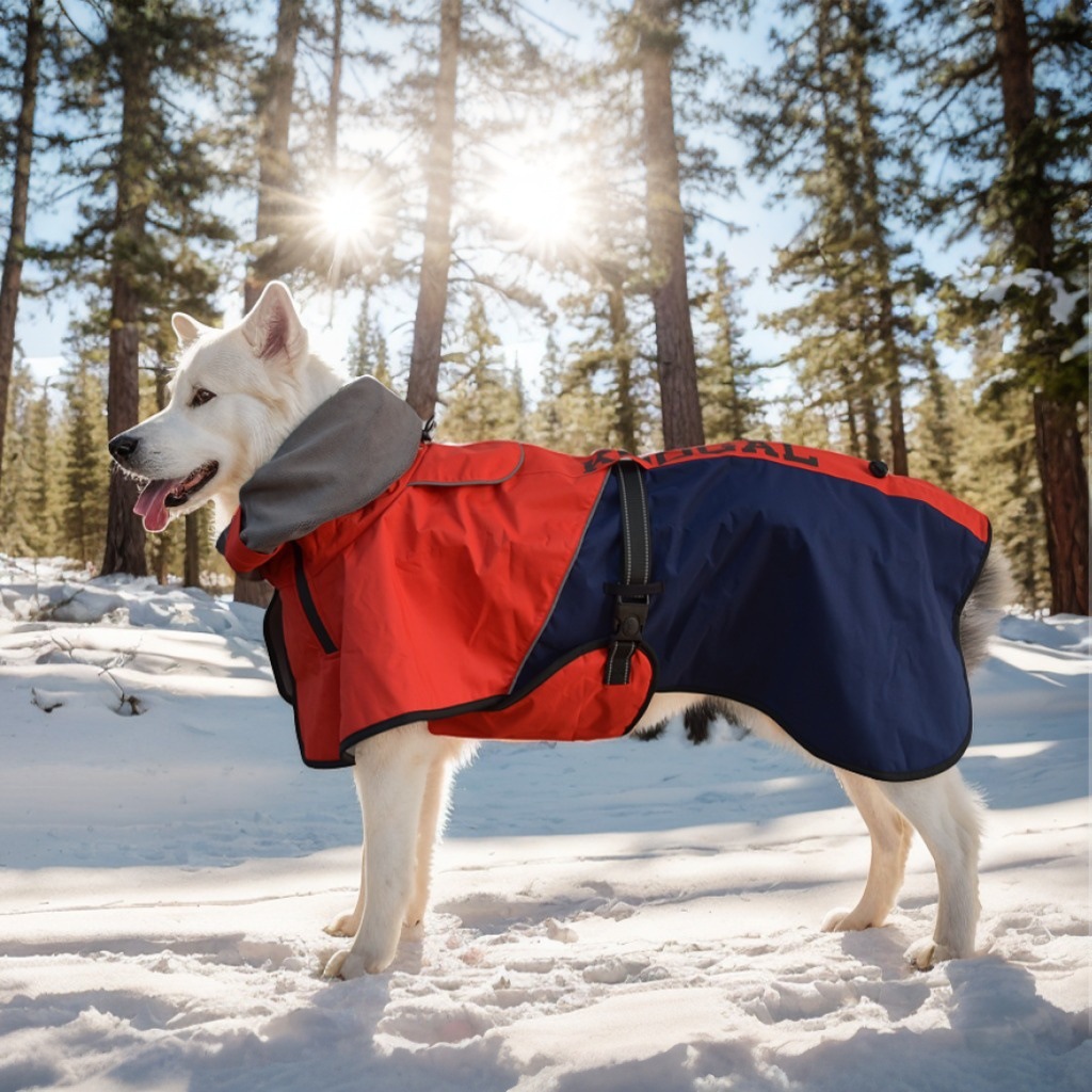 Pet clothing, pet windbreaker, double-layer waterproof and windproof outer layer, warm and extended neck cap, dog windbreaker pic 5