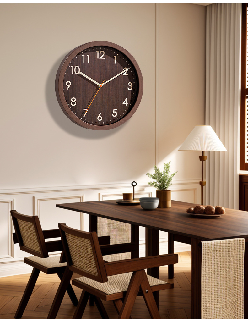 Wood-grain imitation wall clock, silent clock, wall clock, quartz clock, wall clock, living room decoration gift, promotional item, clock, Chinese-style clock pic 10