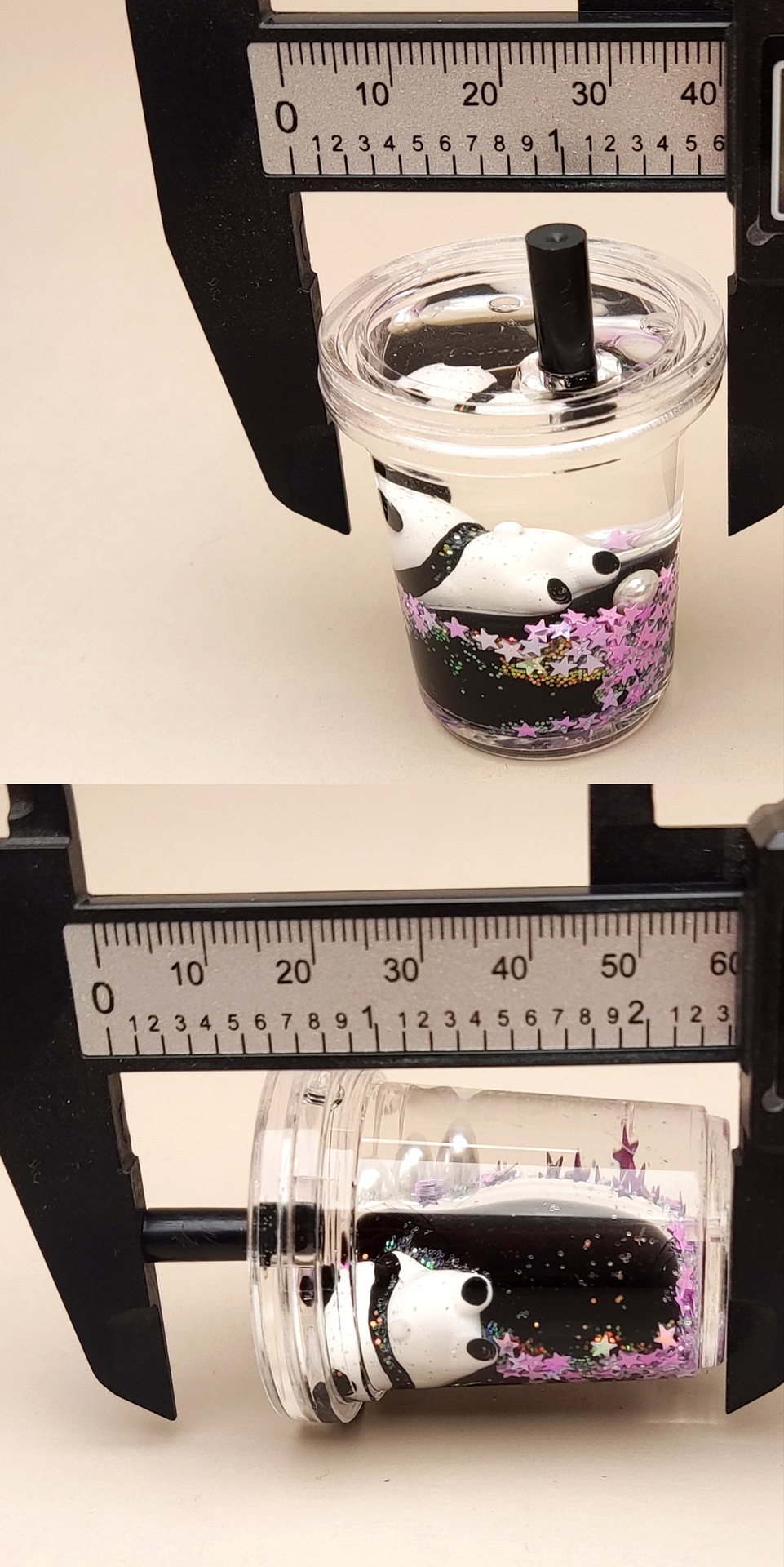 创意亚克力入油流沙瓶奶黑色爆闪熊猫系列钥匙扣汽车配饰桌面摆件详情13