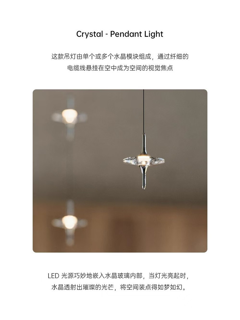 Crystal staircase chandelier, modern, simple and high-end, light luxury duplex, personalized dining room, bedroom, bedside small chandelier pic 2