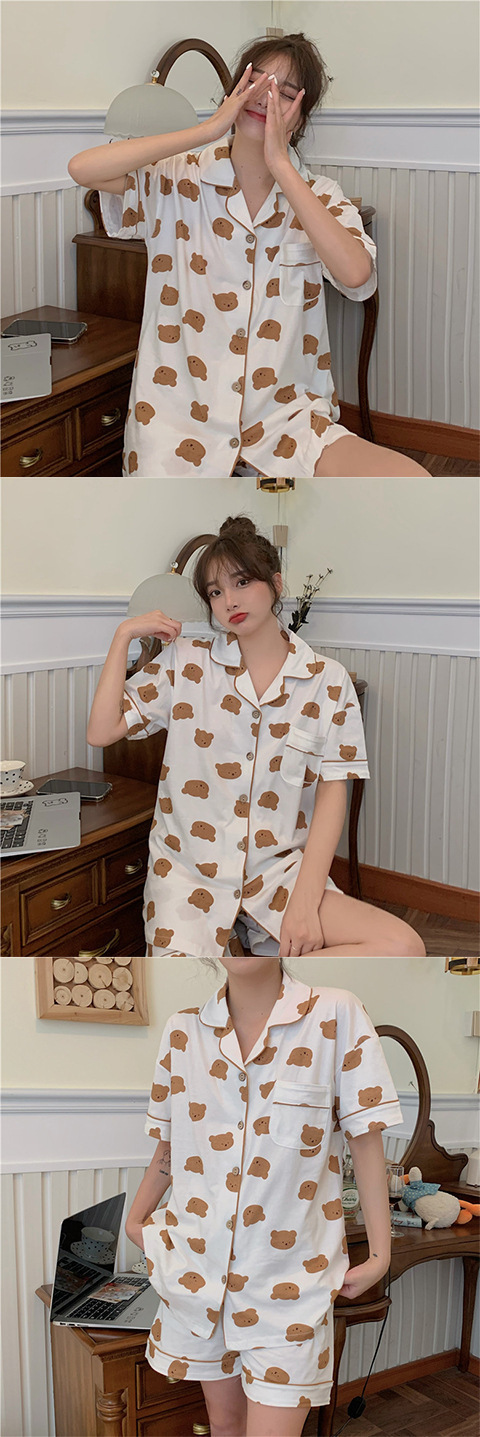 ins Fresh pajama women Summer short sleeves and shorts Korean cardigan plus-size Korean Japanese-style home wear two-piece set pic 16