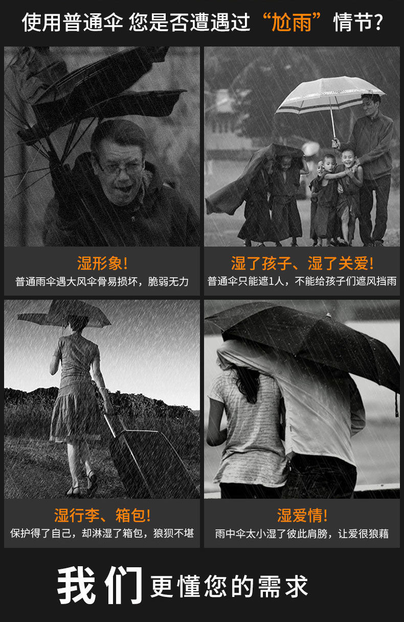 V系々雨伞长柄伞双人大号自动伞超大直把双层伞高档商务伞抗风高详情9
