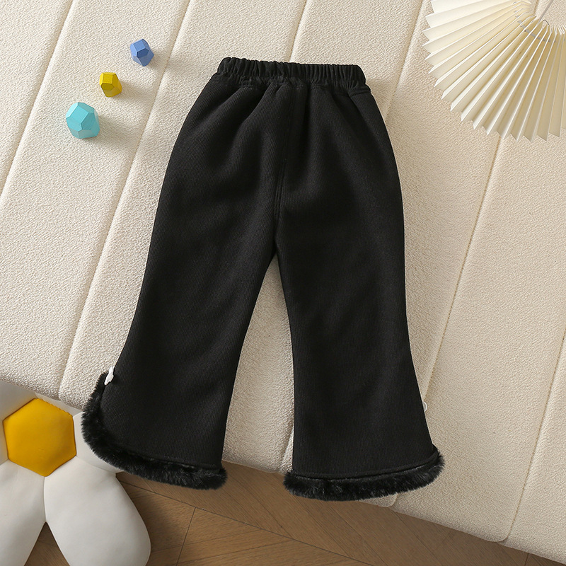 冬季女宝宝加绒加厚儿童洋气休闲保暖裤复合绒侧开喇叭裤外穿详情3