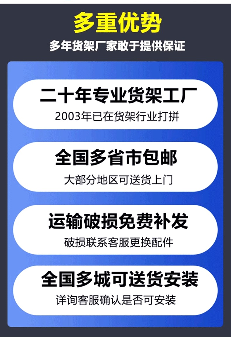 伊美货架300KG蓝色承重工厂金属多层置物架加厚拆卸仓库仓储货架详情5