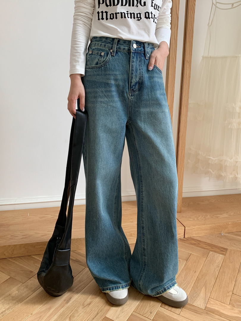 GAGD versatile retro distressed straight-leg jeans for women, pear-shaped high-waisted slimming loose jeans pic 2