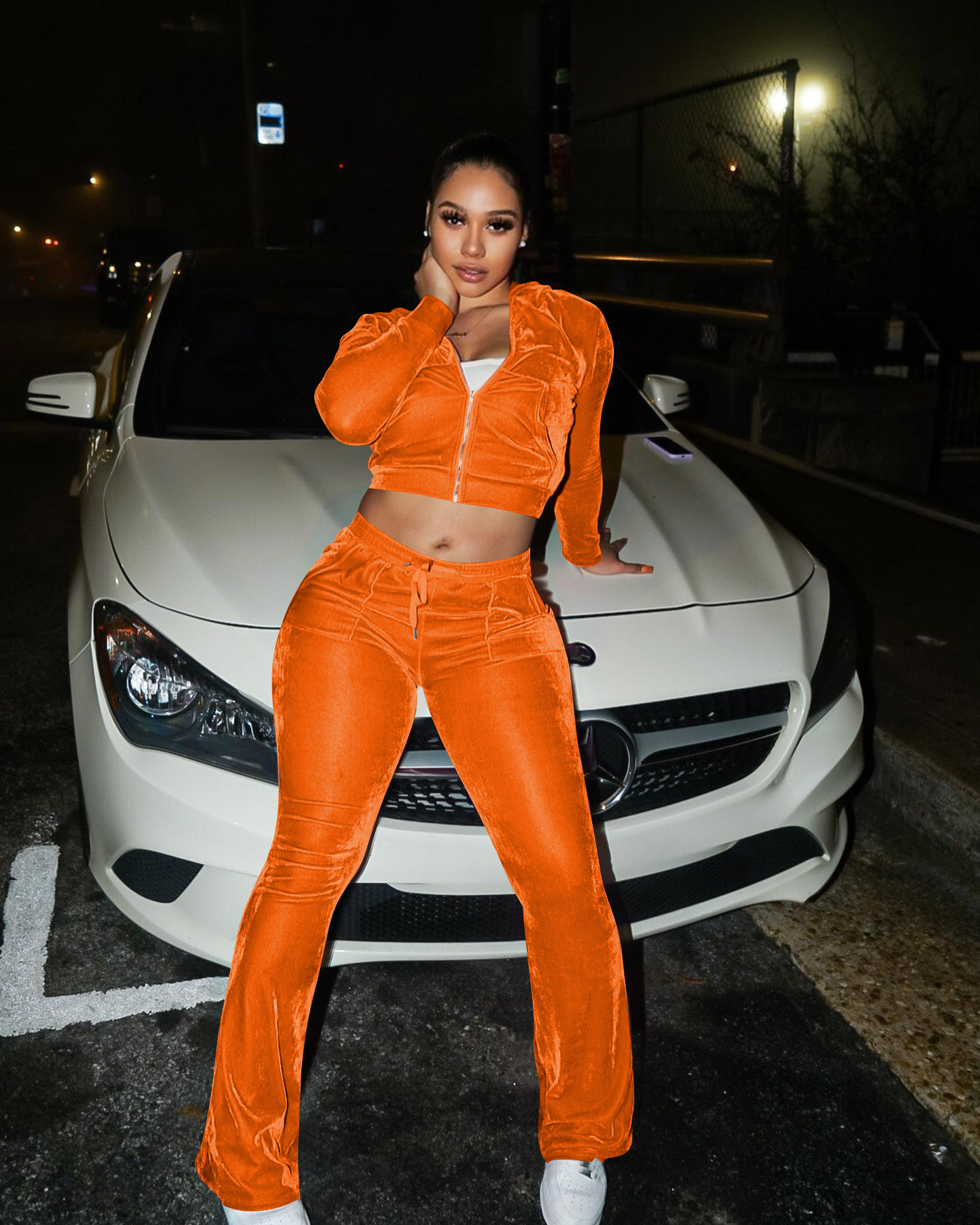 Solid color gold velvet wide-leg pants two-piece set pic 84