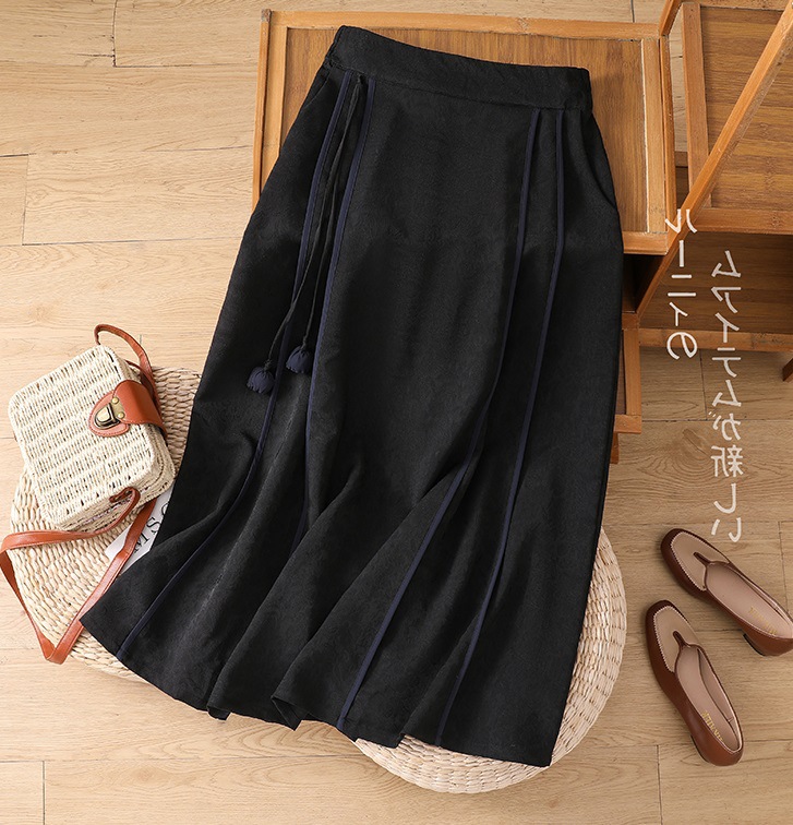 New Chinese-style retro horse face skirt, daily commuting, petite summer thin high-waisted slimming A-line skirt, Chinese trend pic 4