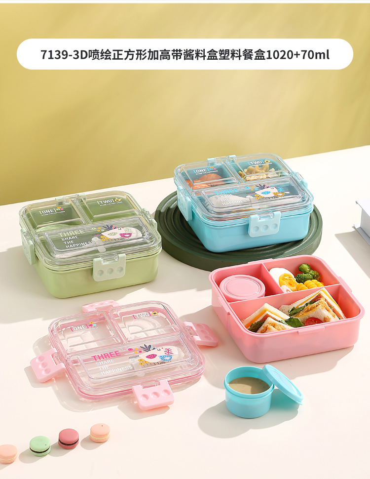 Estudiante con dip box nuevo plato de acero inoxidable comida ligera caja de bento sellada split box lunch cuadrado lunch box plástico pic 27