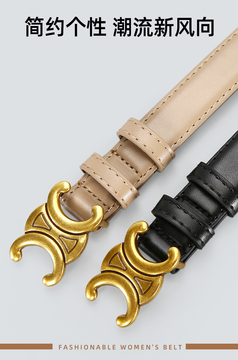 Arco de triunfo mujer doble C cinturón de cuero genuino sentido de gama alta versátil moda pantalón correa una pieza de reemplazo de pelo ropa accesorios pic 2