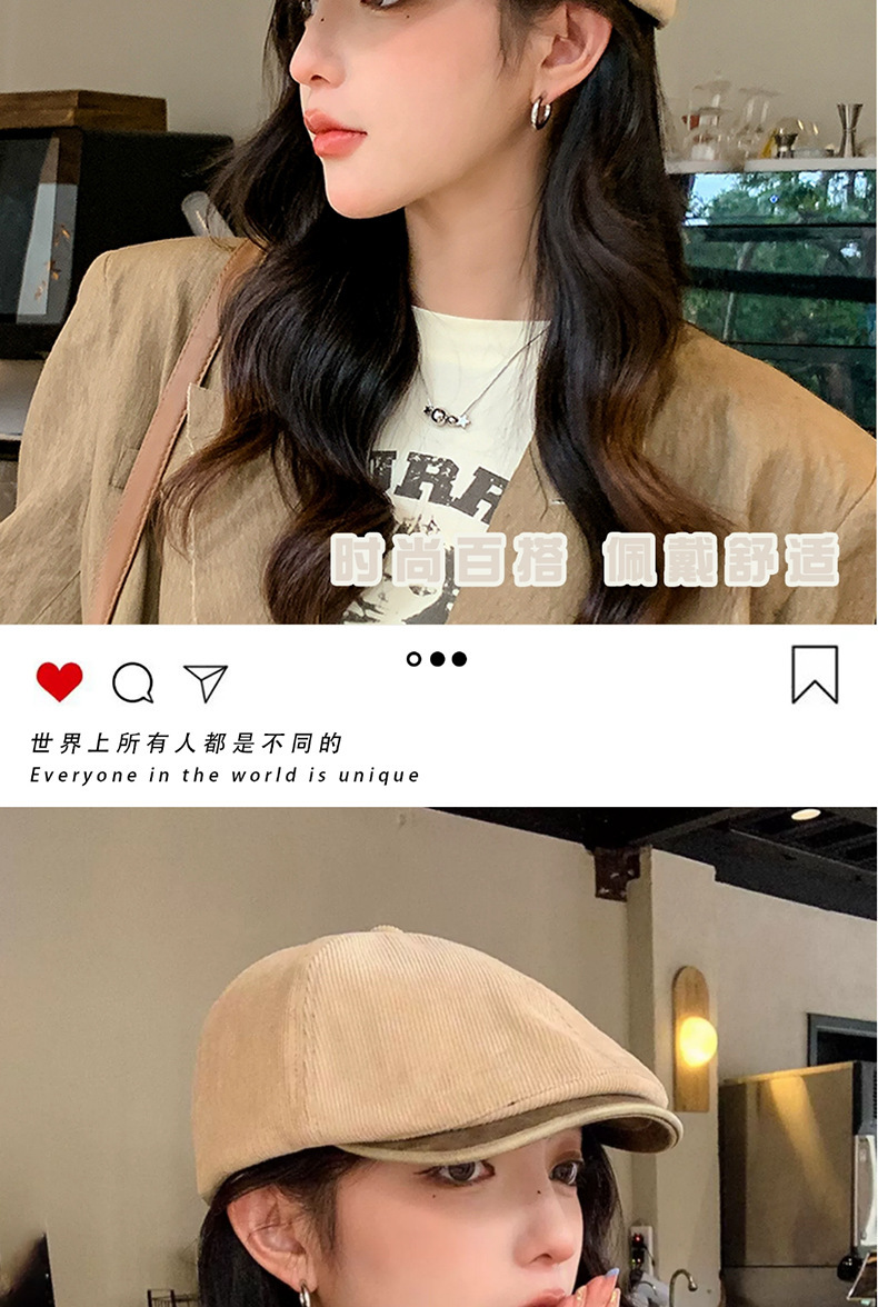 英伦风复古日系前进帽子女春秋季出游百搭显脸小反戴报童画家帽潮详情4