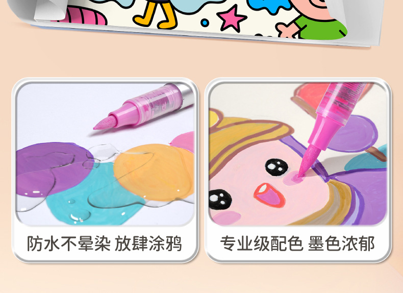 直液式丙烯马克笔软头学生美术48色水彩笔不透色可叠色12色画笔详情6