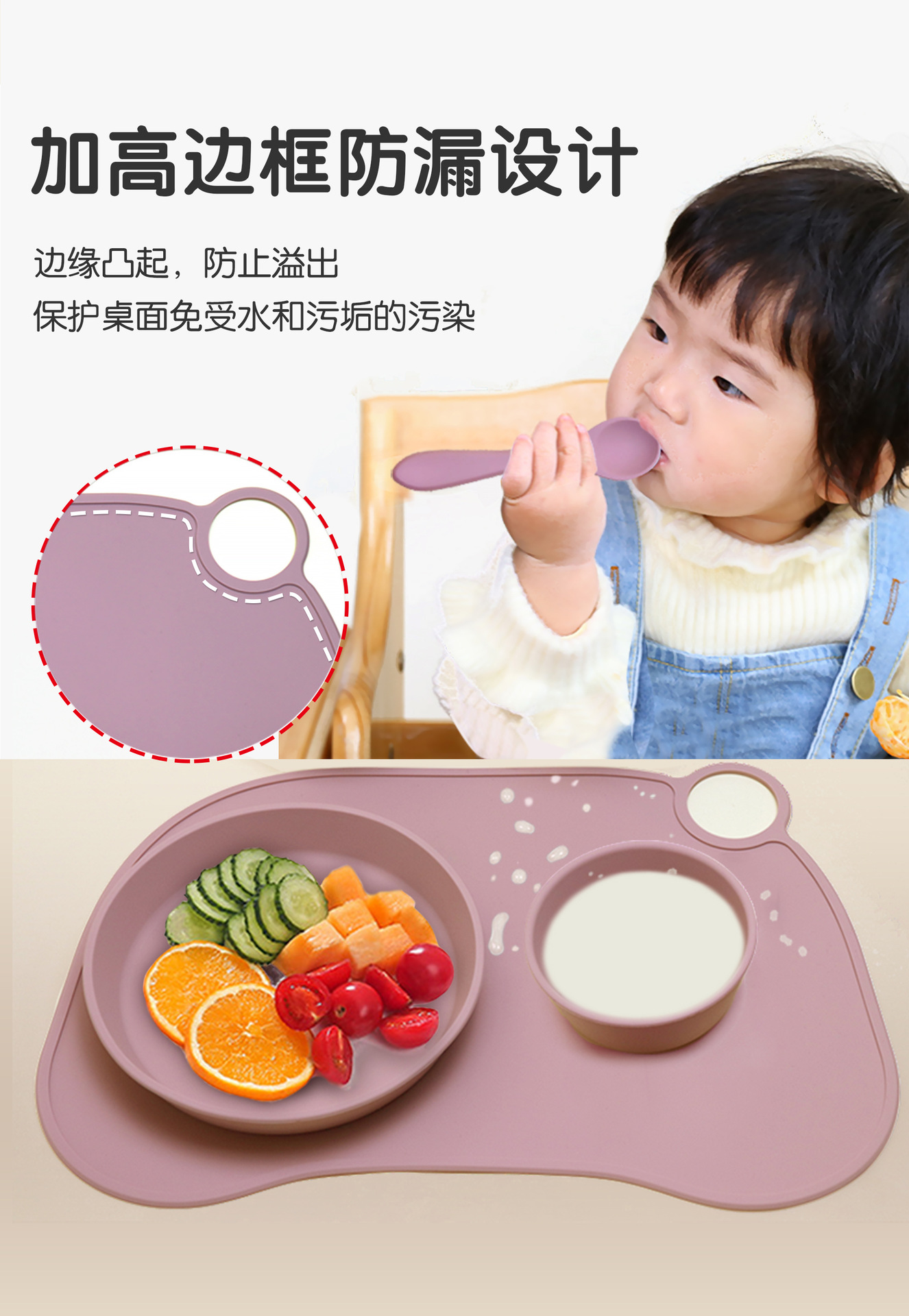 跨境婴童辅食餐具套装 宝宝餐盘辅食碗 婴儿辅食碗围兜餐垫套装详情5