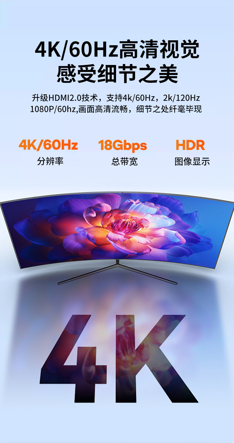 hdmi线高清数据线4k连接笔记本显示器屏2.0版电视机顶盒长视频线详情6