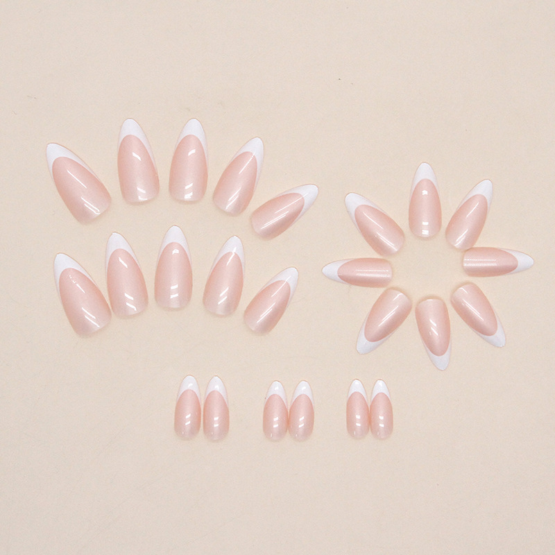 Simple and pure Aurora French nail art, sweet and gentle, round head almond nail, European and American export style wearable nail plates pic 18