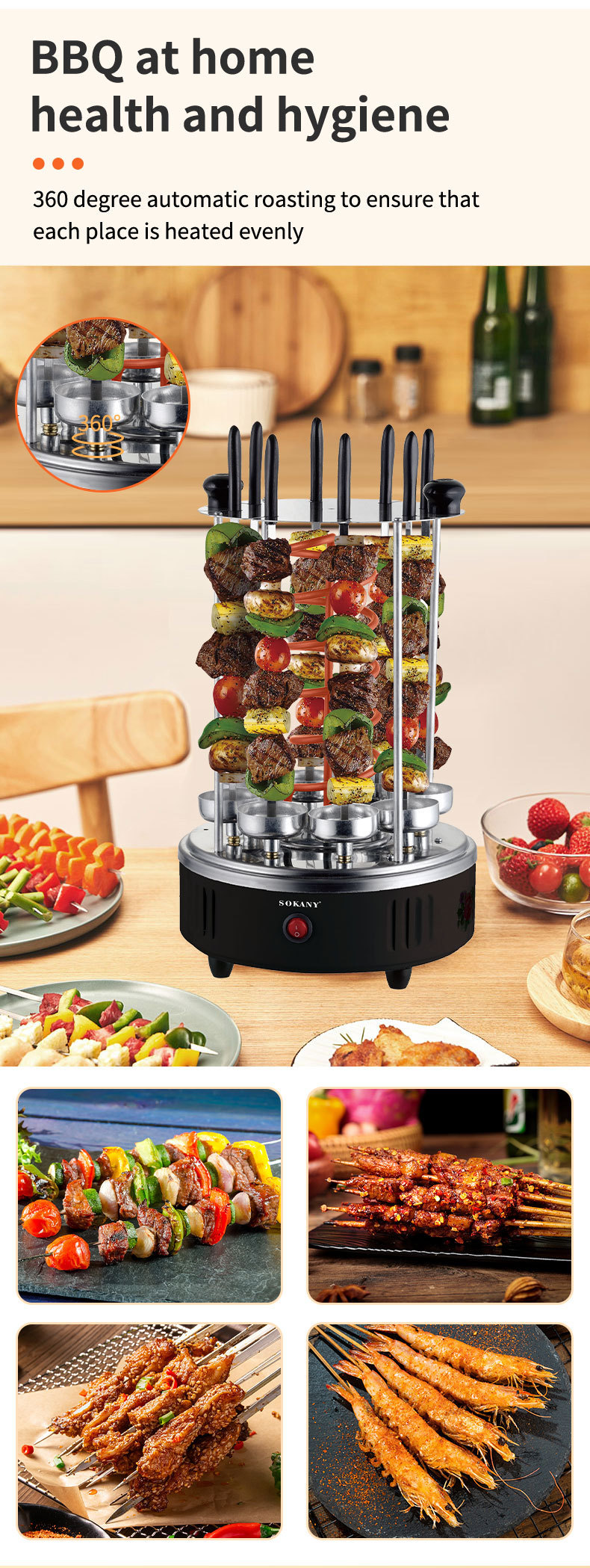 SOKANY6113 barbecue grill for home use, fully automatic rotary skewer grilling plate for beef and mutton skewers pic 4