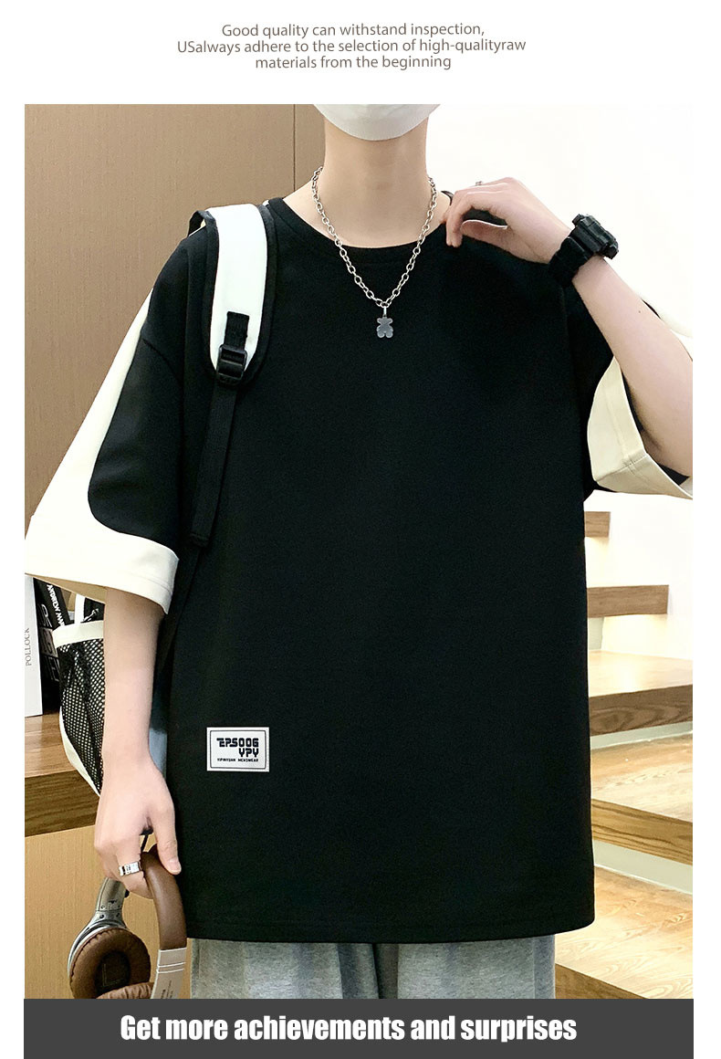 A large-sized short-sleeved T-shirt for men, a new summer 2024 half-sleeved base layer, is a trendy outfit for men on Instagram pic 26