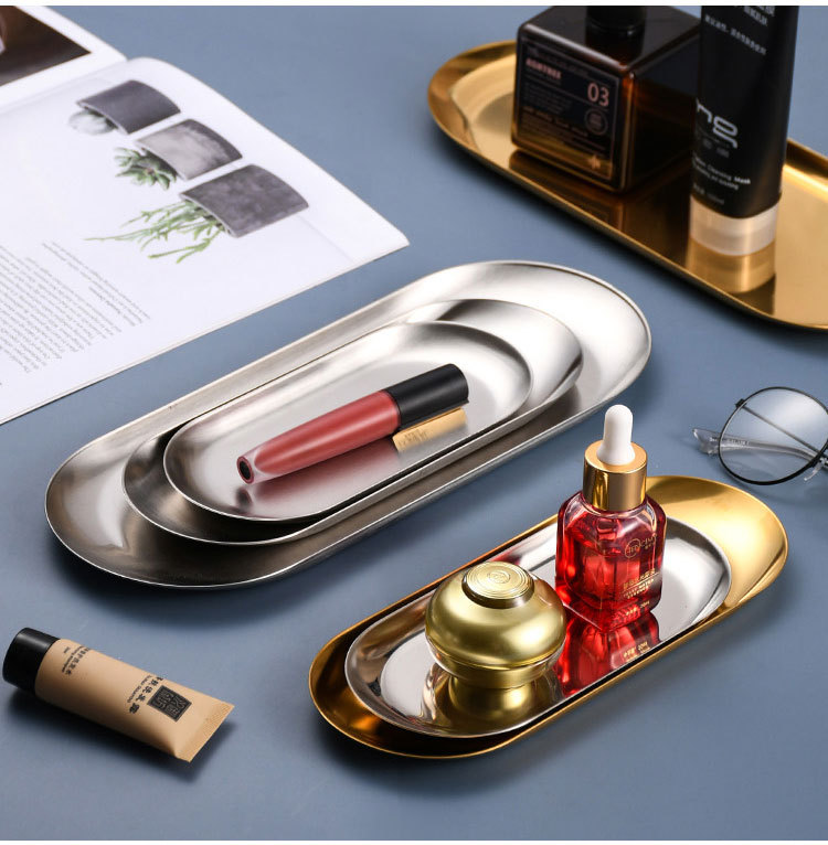 Retro 304 stainless steel golden oval plate, commercial towel plate, ins jewelry plate, dessert tray, snack plate pic 16
