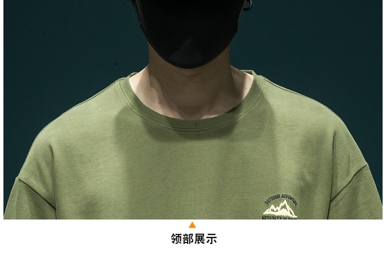夏季美式复古重磅大印花短袖t恤男宽松大码ins潮流绿色体恤上衣男详情34