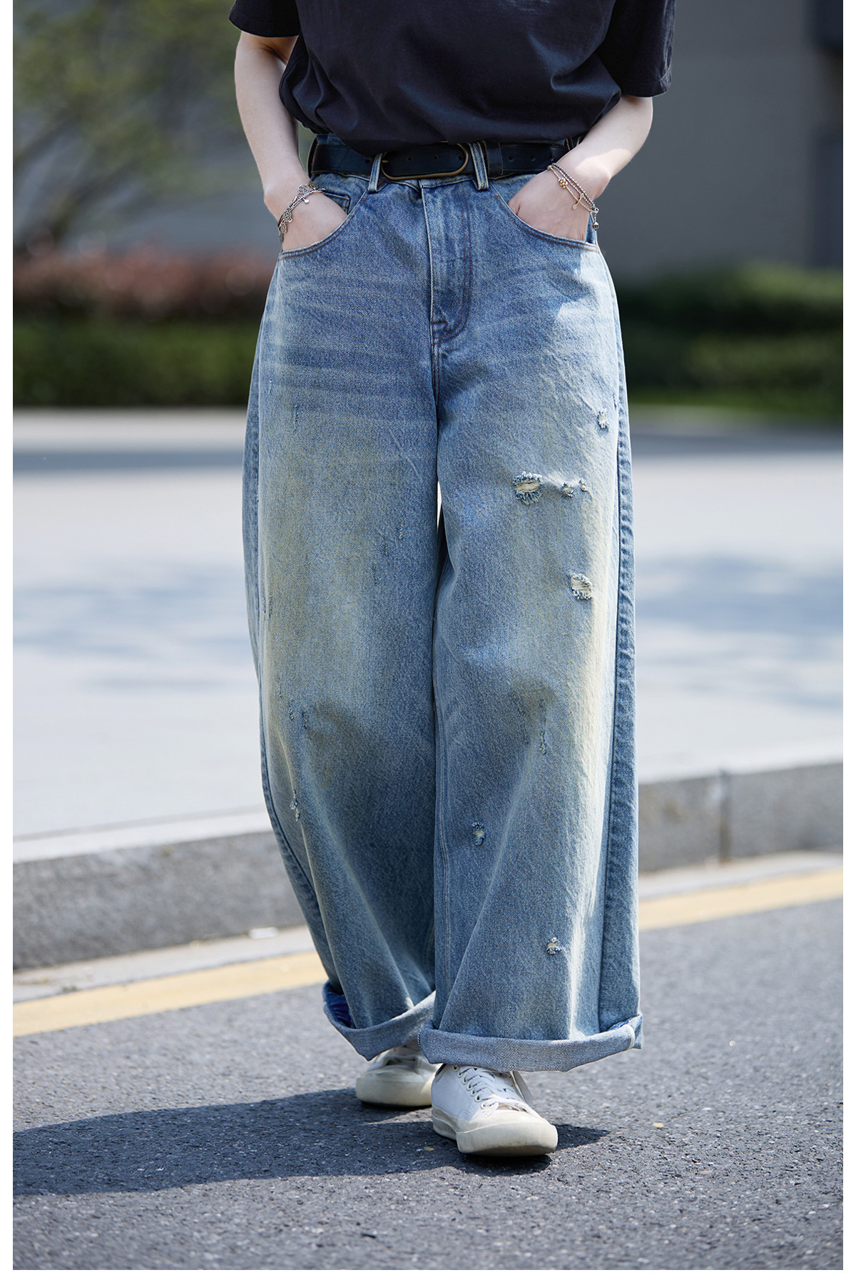 【 Random Thoughts 】 Summer Storm Ripped Heavy Washed jeans straight-leg pants for all four seasons pic 38