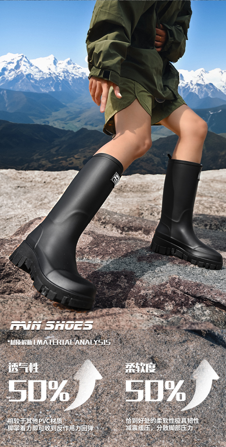 跨境时尚雨鞋女厚底耐磨防滑水鞋韩版中高筒露营风雨靴防水洗车鞋详情9