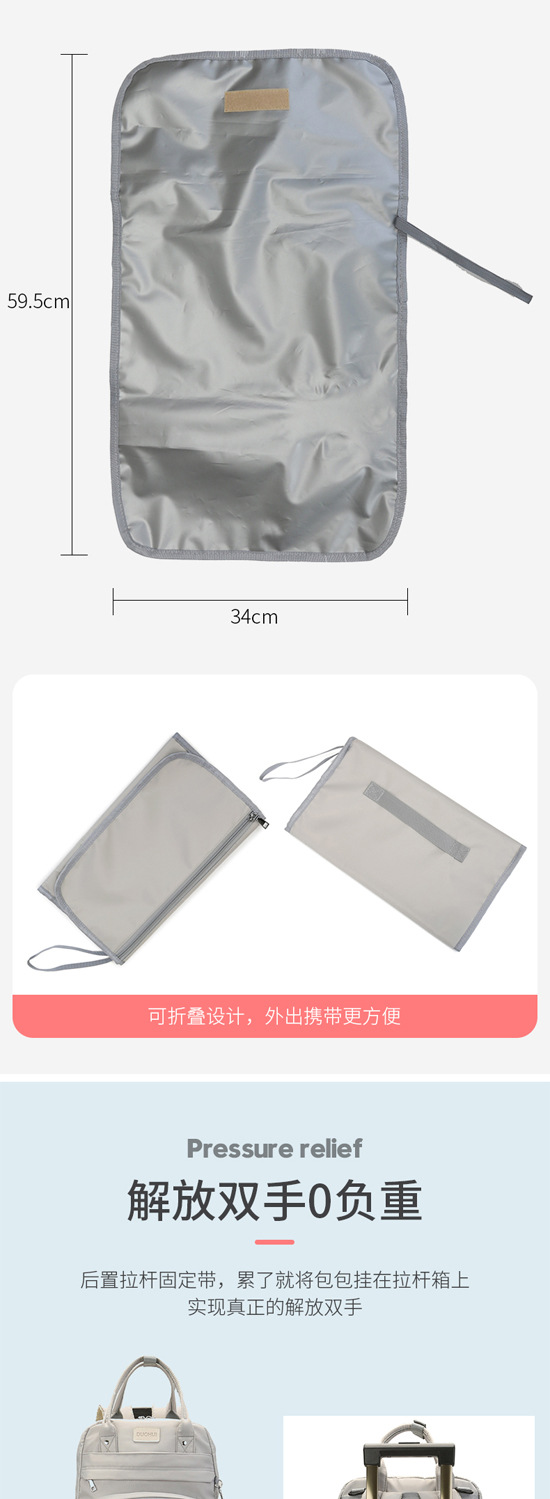 工厂直发妈咪包跨境新款轻便自带隔尿垫双肩包防泼水大容量宝妈外详情11