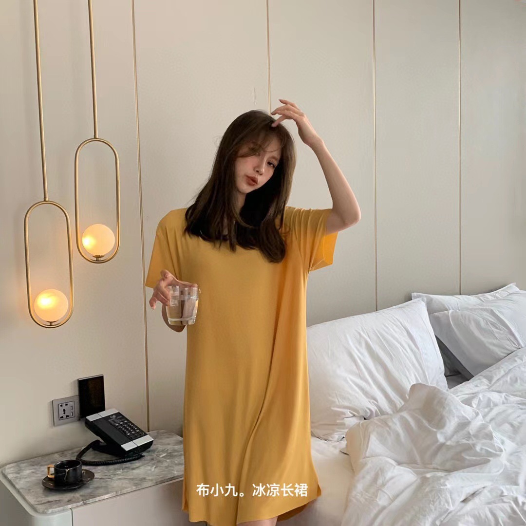 冰丝凉凉裙子2023夏季新款时尚女装睡裙气质连衣裙宽松学生中长裙详情22