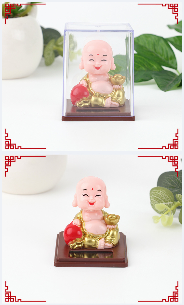 2寸太阳能小佛点头笑佛弥勒佛车载装饰摆件收银台创意家居礼品详情8