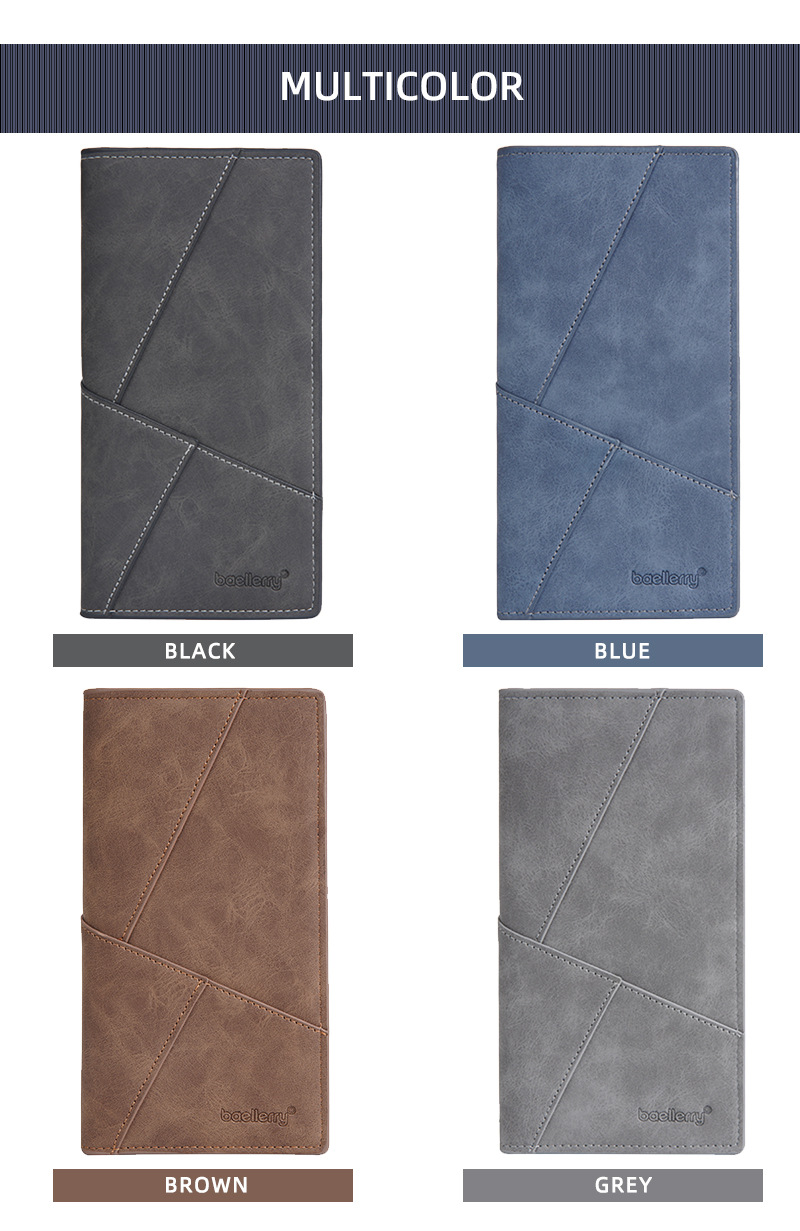 新款男士长款钱包baellerry跨境多卡位三折钱夹简约商务拉链票夹详情17