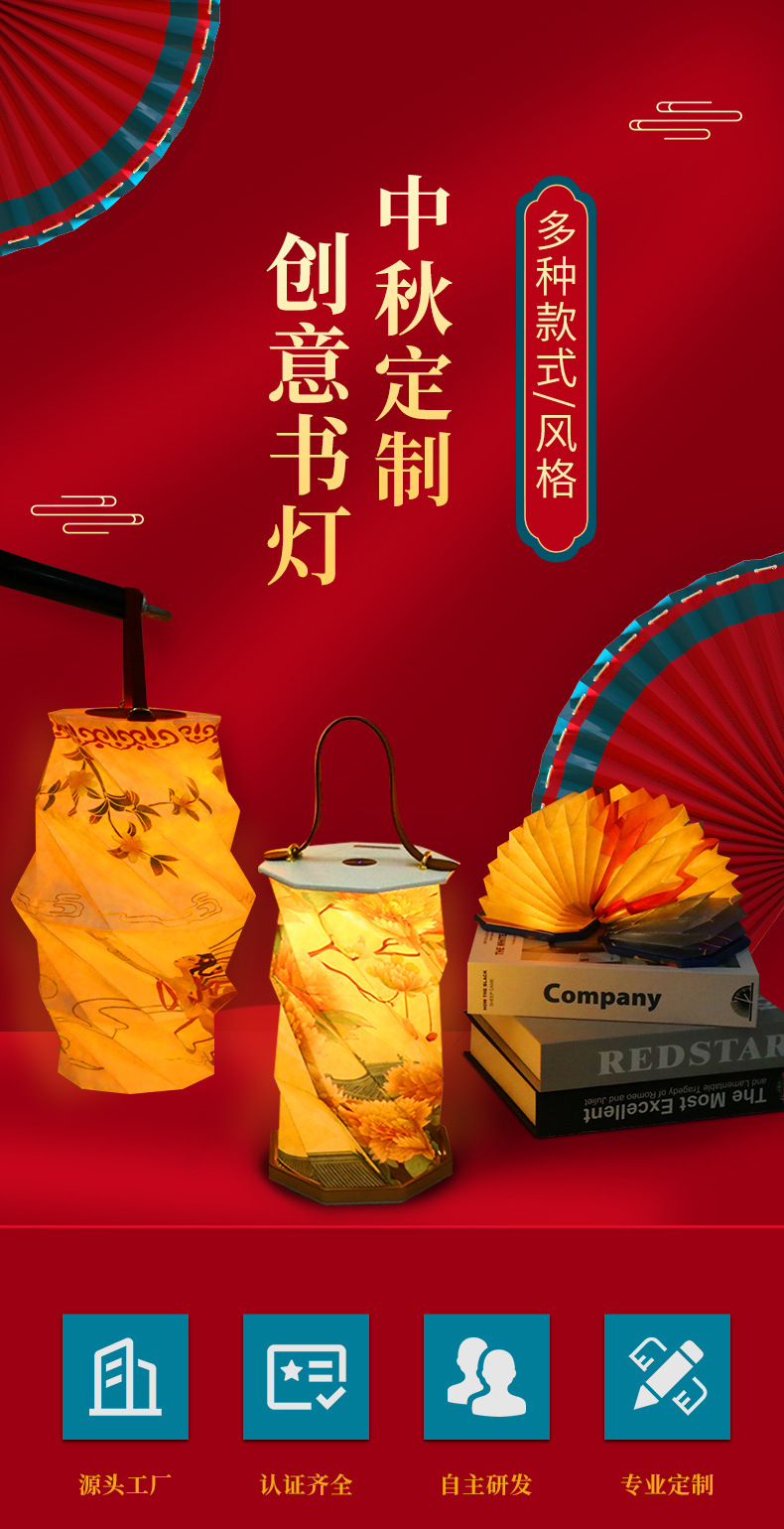 中秋礼品校园文创书灯笼手提折叠灯大学校园创意礼品年会书本灯详情1