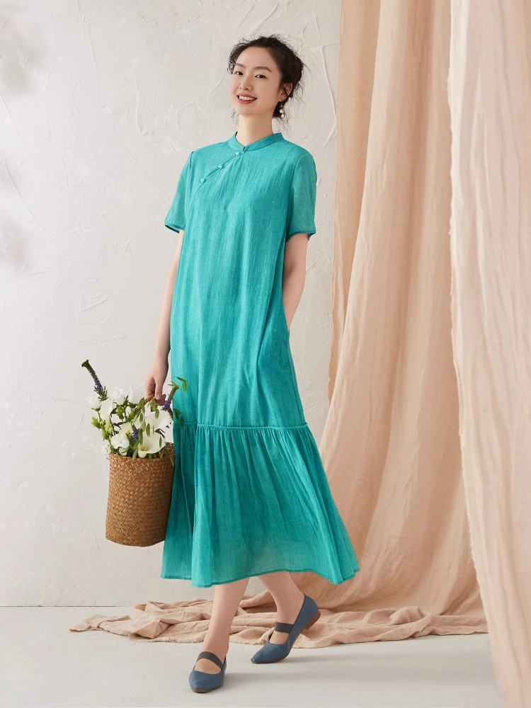 Summer long dress, new Chinese-style improved cheongsam dress with linen color stir-frying process, new elegant long dress for women pic 6